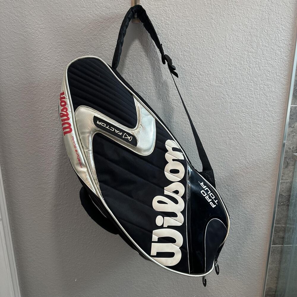 Wilson K Factor Pro Tour Tennis Racquet Bag Black Silver Backpack Straps